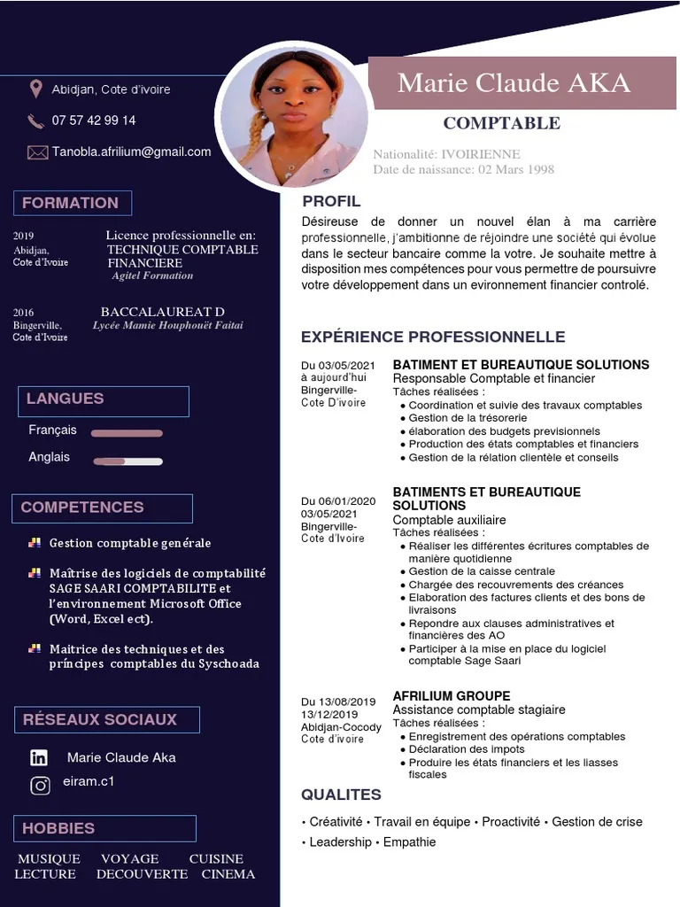 Exemple de CV professionnel CV PRO CI