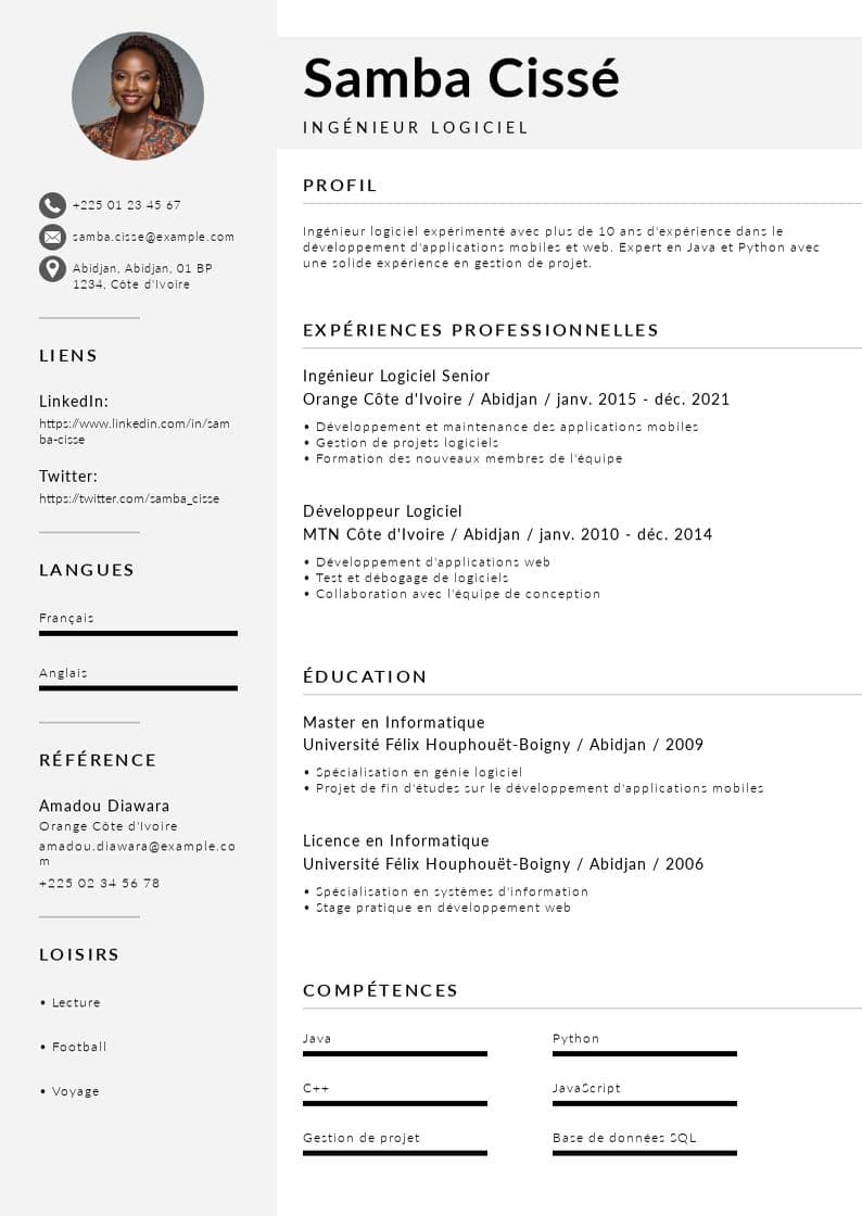CV principal moderne CV PRO CI